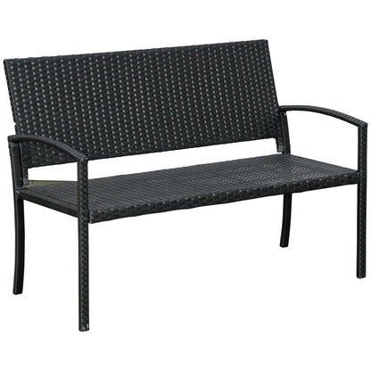 Outsunny 2 Seater Poly Rattan Garden Bench, All Weather Wicker Garden Loveseat, Outdoor Seating Bench with 240 Load Capacity, Backrest and Armrests for Patio, Terrace, Balcony, Black 