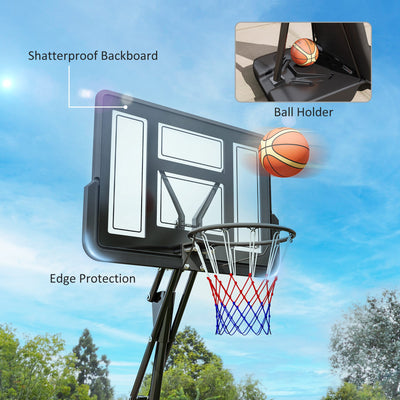 SPORTNOW Basketball Hoop Outdoor, Height Adjustable Basketball Hoop and Stand with Rebound System, Weighted Base, Portable on Wheels, 2.45-3.05m, for Teens, Juniors, Adults, Black 