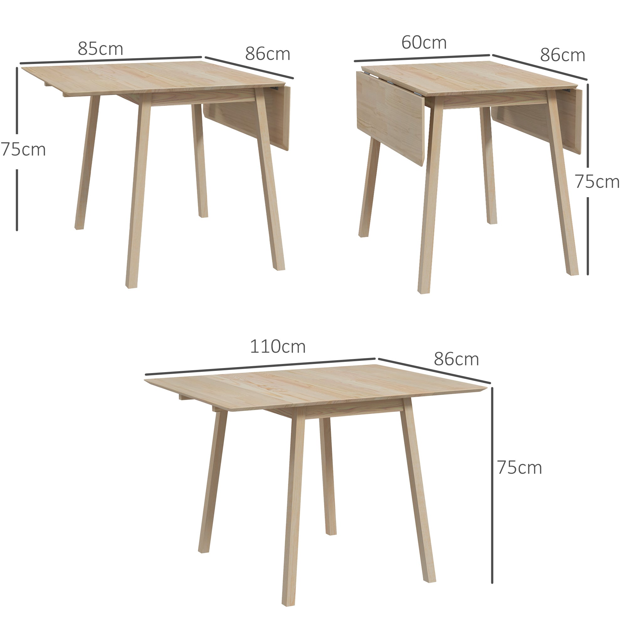 HOMCOM Solid Wood Folding Dining Table, Drop Leaf Table for 2-4 People,  Rectangle Kitchen Table for Small Space, Natural Wood Finish