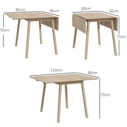 HOMCOM Solid Wood Folding Dining Table, Drop Leaf Table for 2-4 People,  Rectangle Kitchen Table for Small Space, Natural Wood Finish