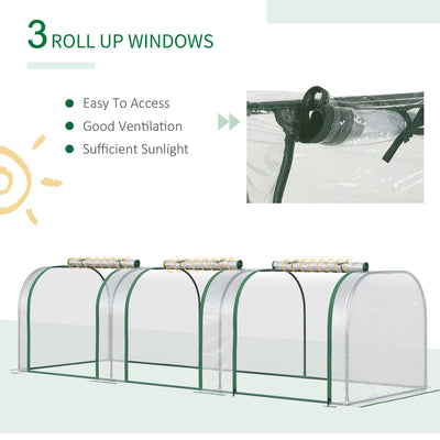 Outsunny PVC Tunnel Greenhouse Green Grow House Steel Frame for Garden Backyard with Zipper Doors 295x100x80 cm, Clear 