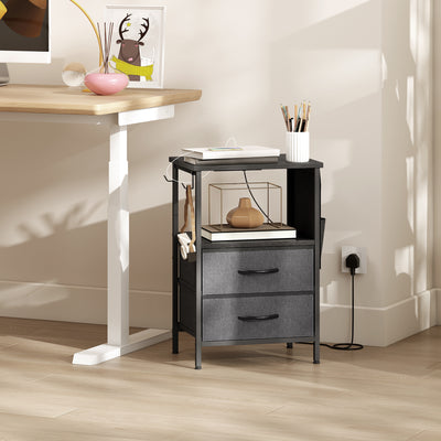 HOMCOM Bedside Table with Charging Station - Black 
