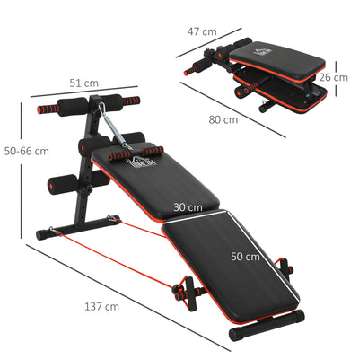 HOMCOM Sit Up Bench Core Workout Adjustable Thigh Support Foldable for Home Gym w/ Arm Pulling Rope Black 
