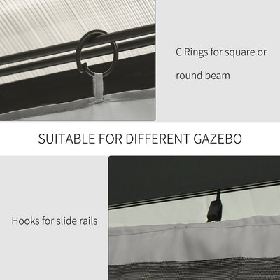 Outsunny Replacement Gazebo Curtains, 4-Panel Gazebo Side Panels Only, for 3 x 3 (M) Gazebos or Pergolas, Hooks/C-Rings Included, Light Grey 