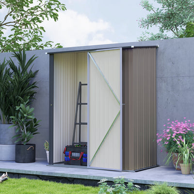 Outsunny 5.3 x 3.1ft Corrugated Steel Garden Shed - Light Grey 
