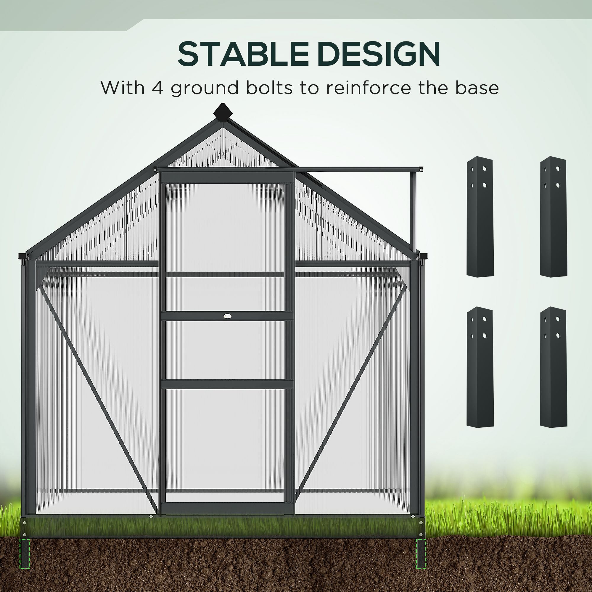 Outsunny 6 x 4ft Polycarbonate Greenhouse, Large Walk-In Green House with Slide Door and Window, Garden Plants Grow House with Aluminium Frame and Foundation, Grey 