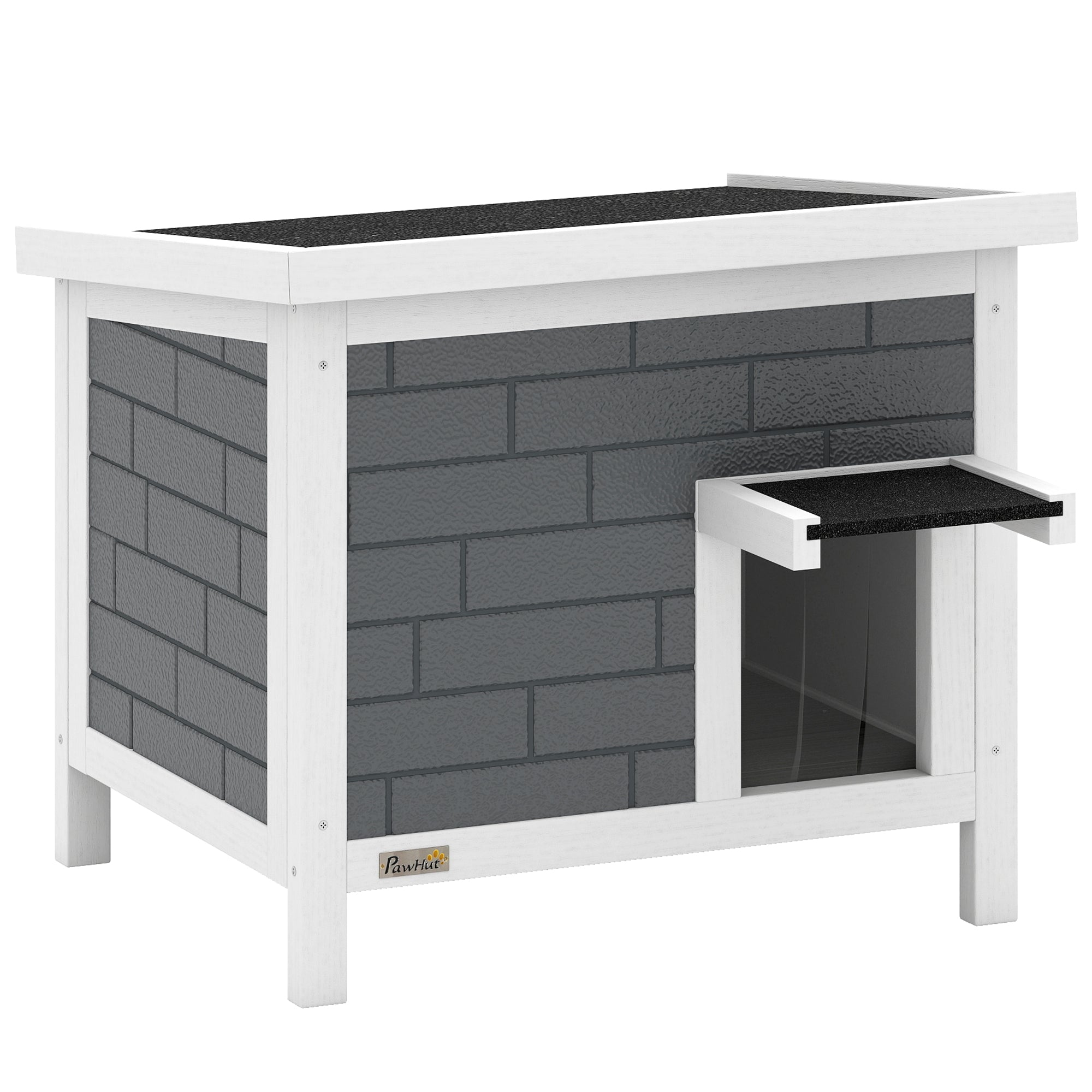PawHut Outdoor Cat House Insulated with Openable Roof, Weatherproof Feral Cat Shelter for Rabbits, Cats, Grey 