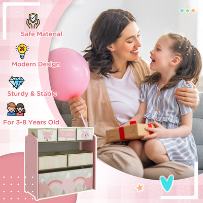 ZONEKIZ Kids Storage Unit, Toy Storage Organiser, with Six Fabric Bins, for Bedrooms, Playrooms, Nurseries - Pink 