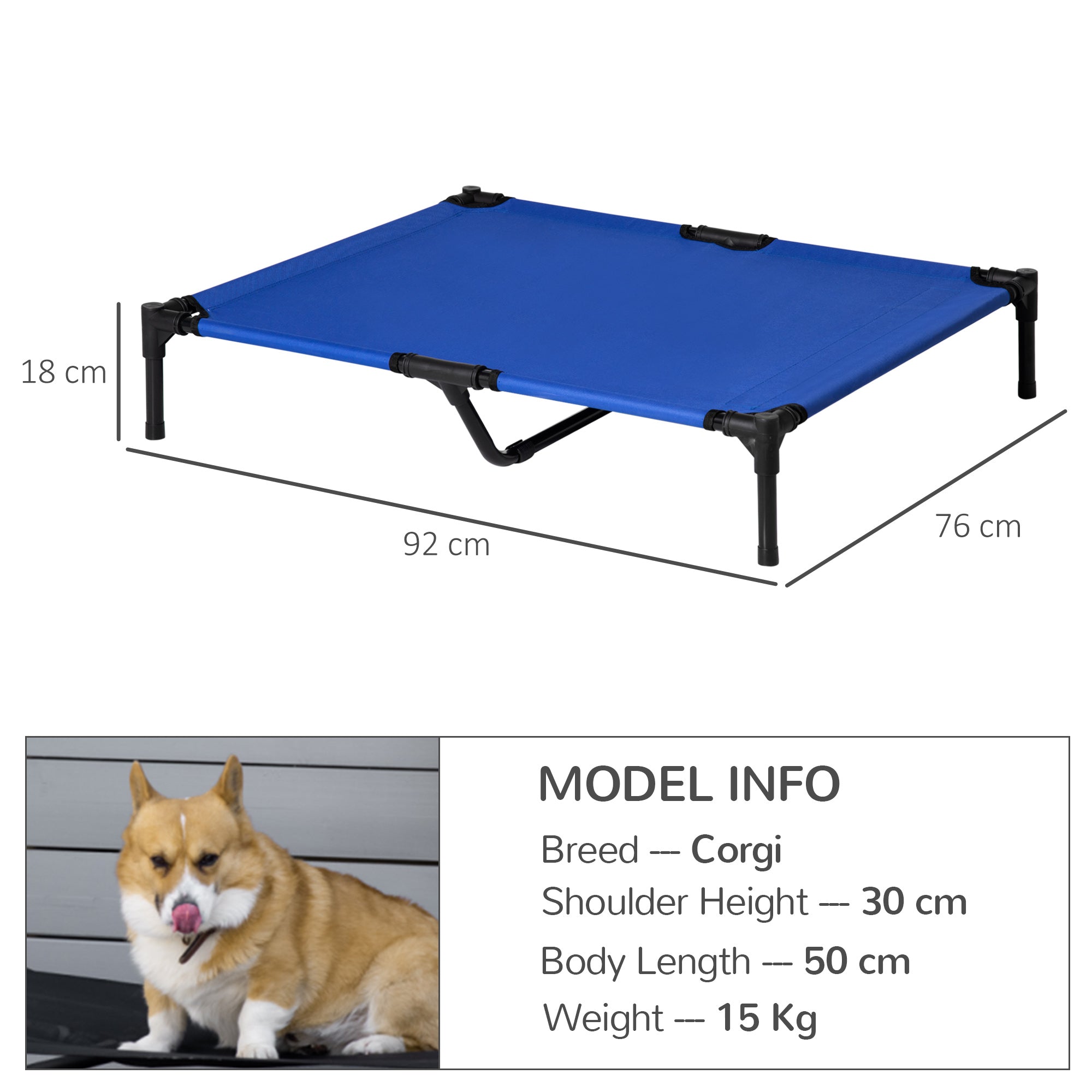 PawHut Raised Dog Bed Cat Elevated Lifted Portable Camping w/ Metal Frame Blue (Large) 