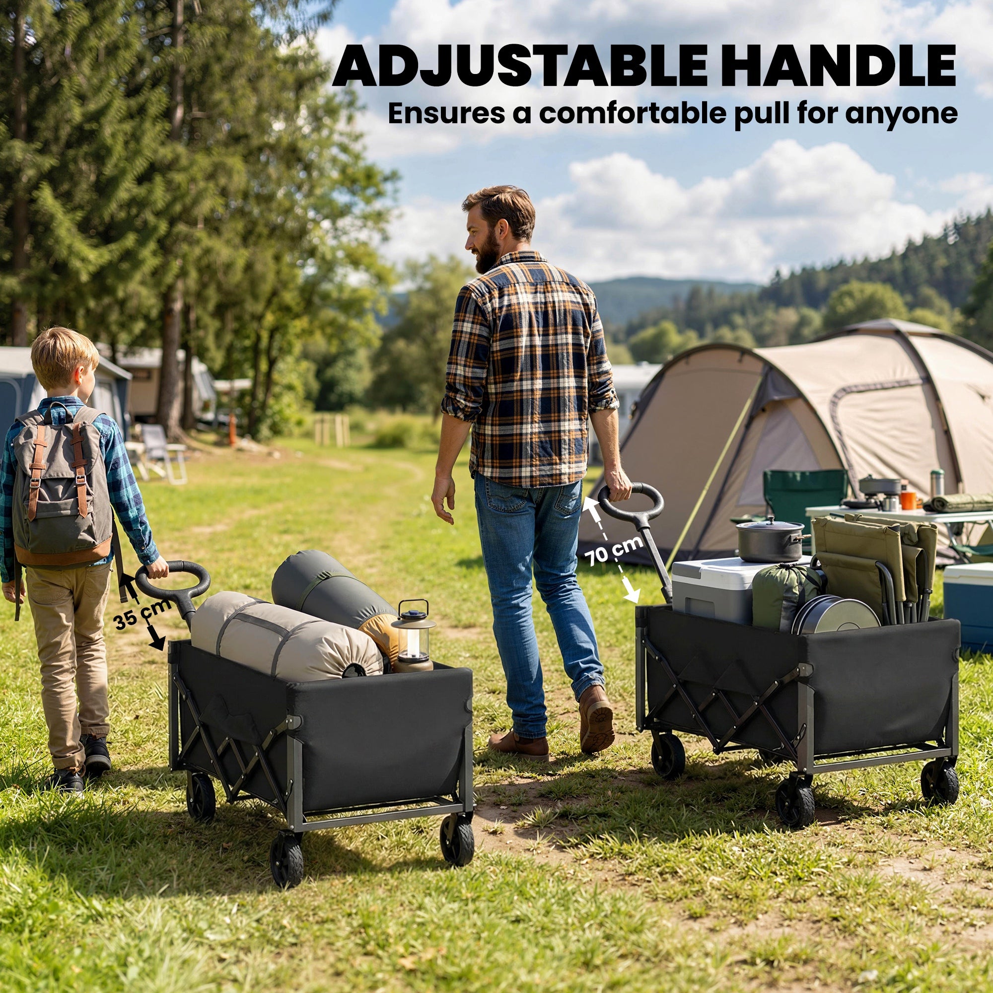 Outsunny 60L Foldable Festival Trolley on Wheels, Collapsible Wagon Cart with Drop-Down Tailgate, Adjustable Handle, Black 