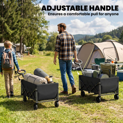 Outsunny 60L Foldable Festival Trolley on Wheels, Collapsible Wagon Cart with Drop-Down Tailgate, Adjustable Handle, Black 