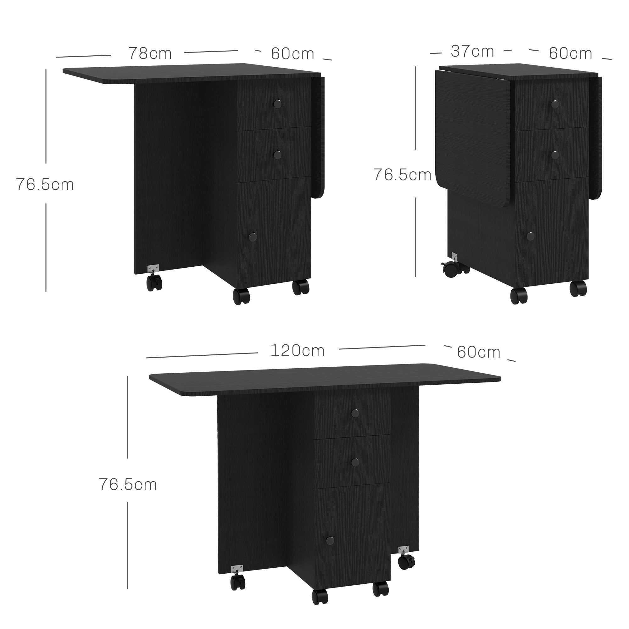 HOMCOM Multi-Storage Six-Person Drop Leaf Dining Table -  Distressed Black 