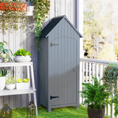 Outsunny Wooden Garden Storage Shed with 3 Shelves, Outdoor Tool Storage Cabinet with Tilt Roof and Lockable Door, 77.5 x 54.2 x 179.5 cm, Grey 