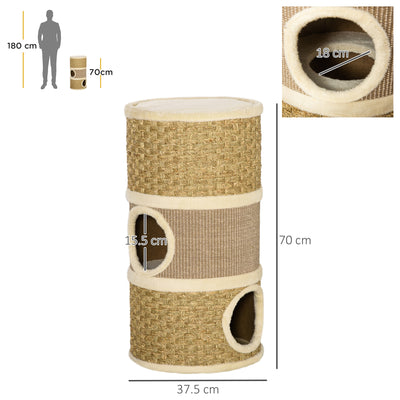 PawHut Cat Scratching Barrel Kitten Tree Tower for Indoor Cats Pet Furniture Climbing Frame Covered with Sisal and Seaweed Rope Cozy Platform Soft Plush 