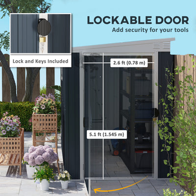 Outsunny 7.6 x 4ft Garden Metal Shed, Outdoor Storage Shed with Window, 2 Vents and Lockable Door for Garden, Patio, Dark Grey 