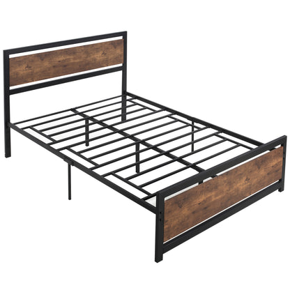 HOMCOM Double Size Metal Bed Frame with Headboard & Footboard, Strong Slat Support Full Bed Frame w/ Underbed Storage Space, Bedroom Furniture For Adults 