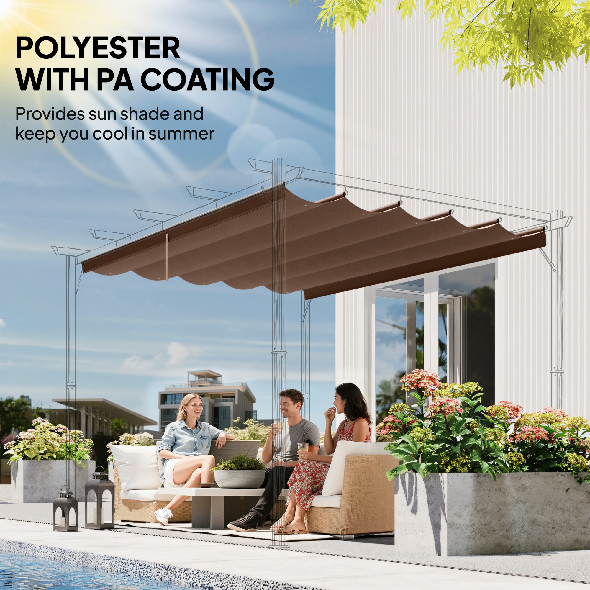 Outsunny Retractable Pergola Cover, 2.55 x 2.5 m Replacement Canopy Fabric for 3 x 3 m Frame, Roof Top Only, Brown 