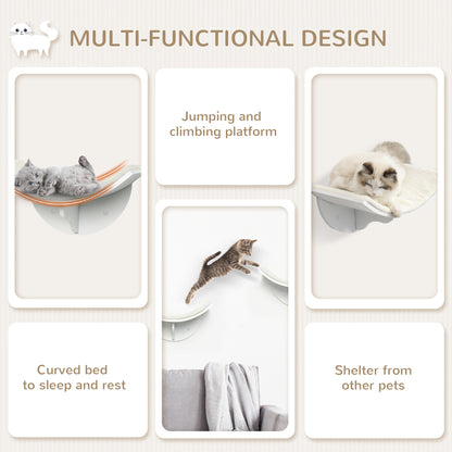 PawHut Wood Cat Shelves Wall-Mounted Shelter Curved Kitten Bed Cat Perch Climber Cat Furniture 41 x 28 x 21cm White 