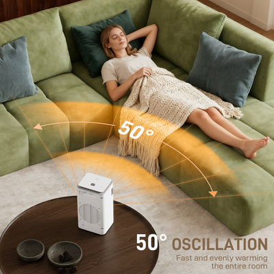 HOMCOM Ceramic Electric Heater, 1500W Fan Space Heater with 3 Modes, 24H Timer, Flame Effect, Oscillation for Bedroom, White 
