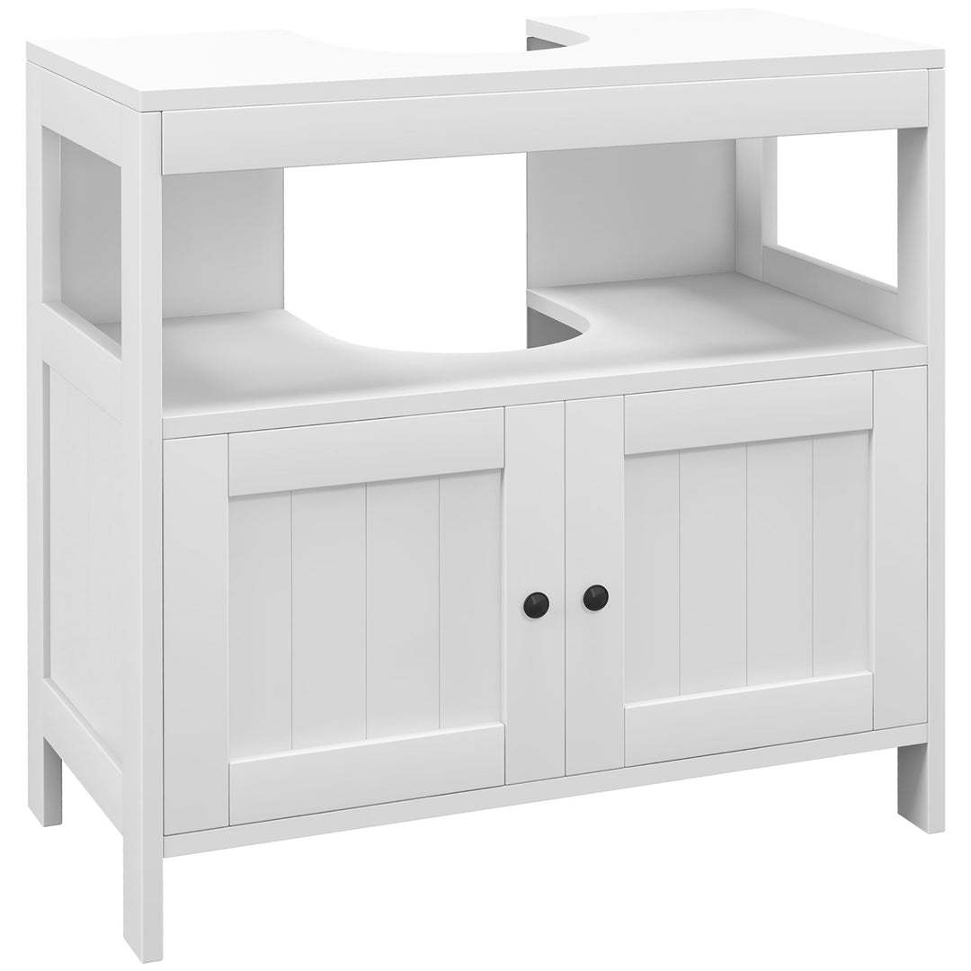 kleankin Pedestal Under Sink Cabinet with Double Doors, Modern Bathroom Vanity Storage Unit with Shelves, White 