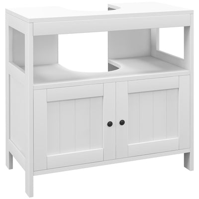 kleankin Pedestal Under Sink Cabinet with Double Doors, Modern Bathroom Vanity Storage Unit with Shelves, White 