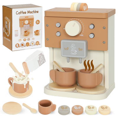 AIYAPLAY Kids Wooden Coffee Machine Toy, Pretend Play Kitchen Accessories Gift for Boys and Girls Ages 3+ 