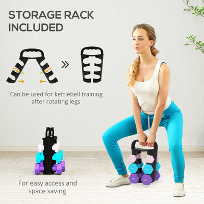 SPORTNOW Dumbbells Set with Storage Rack, 2 x 1kg, 2 x 2kg, 2 x 3kg, Pink 
