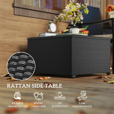 Outsunny 62 x 62cm Glass-Top Rattan Side Table - Black 