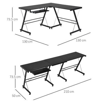 HOMCOM L Shaped Gaming Desk, Corner Computer Desk with Keyboard Tray, Work Table for Home Office, Study Workstation, 130 x 130 x 73.5cm, Black 