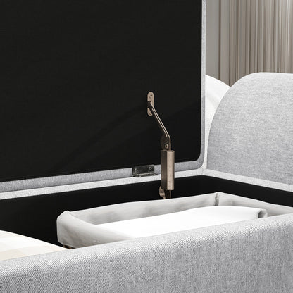 HOMCOM Storage Ottoman with Armrest, Upholstered Linen Storage Bench, Window Seat with Rubberwood Legs, Footstool for Bedroom Living Room, Hallway, Light Grey 