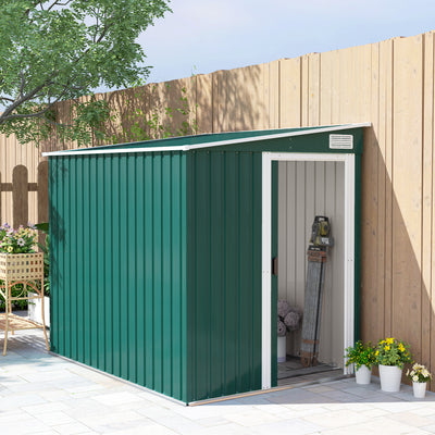 Outsunny 7 x 5ft Galvanised Metal Shed, with Sliding Door - Green 