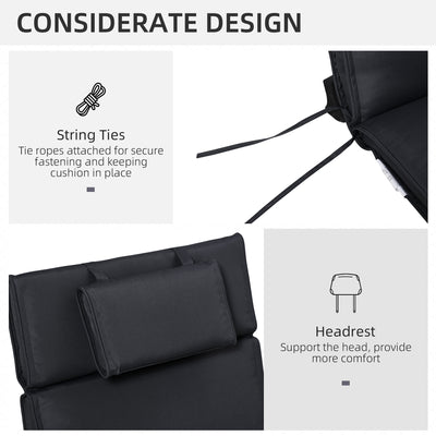 Outsunny Garden Sun Lounger Cushion Replacement Thick Sunbed Reclining Chair Relaxer Pad with Pillow - Black 
