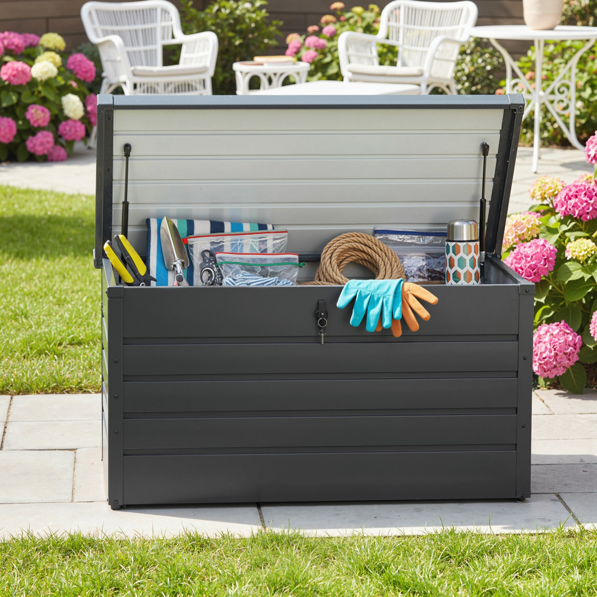 Outsunny 311L Galvanised Steel Garden Storage Box - Dark Grey 