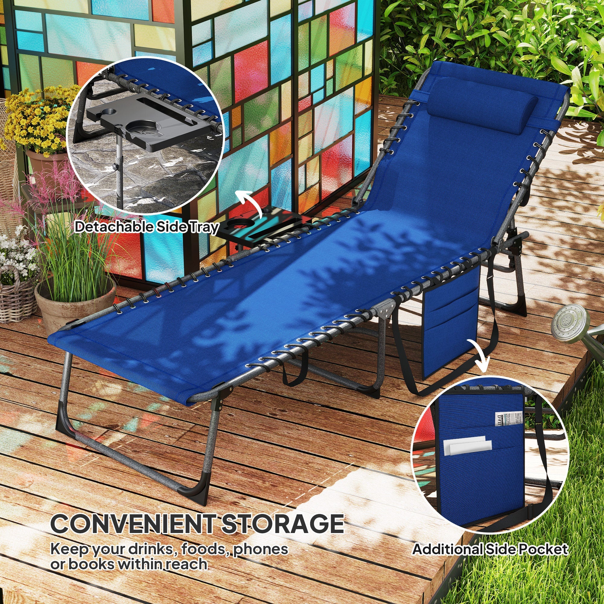 Outsunny Five-Position Reclining Sun Lounger - Dark Blue 