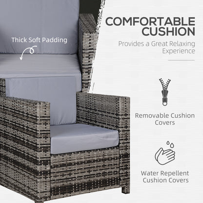Outsunny Single Seater Rattan Chair Sofa with 10 cm Thick Padded Cushion, All-Weather PE Wicker Weave Garden Armchair with Armrests, Grey 