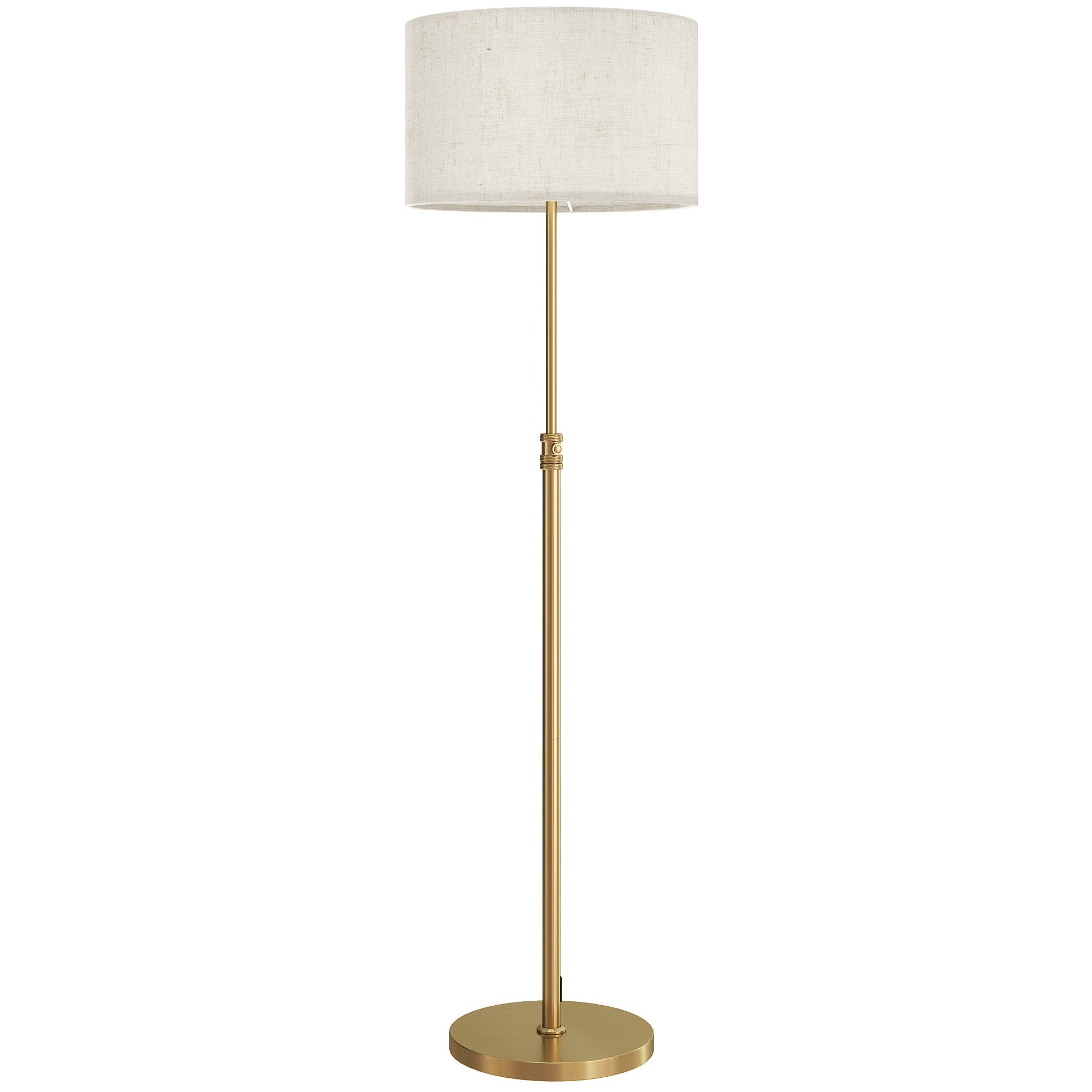 HOMCOM Floor Lamp with Remote, Height Adjustable Standing Lamp with Linen Shade, Dimmable with 3000K-6000K Adjustable Colour Temperatures, Foot Switch for Living Room Bedroom Office, Gold Tone 