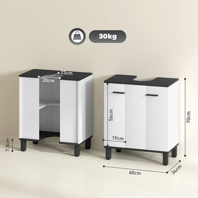 HOMCOM Under Sink Bathroom Cabinet, Modern Under Sink Cabinet with Adjustable Shelf for Basin with or without Pedestal, 60 x 34 x 70cm, High Gloss White 
