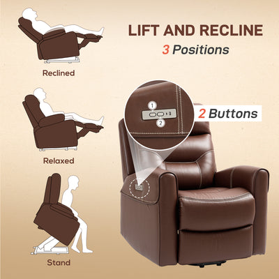 HOMCOM Power Lift Recliner Chair for Elderly, Overstuffed Faux Leather Riser and Reclining Chair with USB A+C Ports, Remote Control, Recliner Armchair for Living Room, Brown 