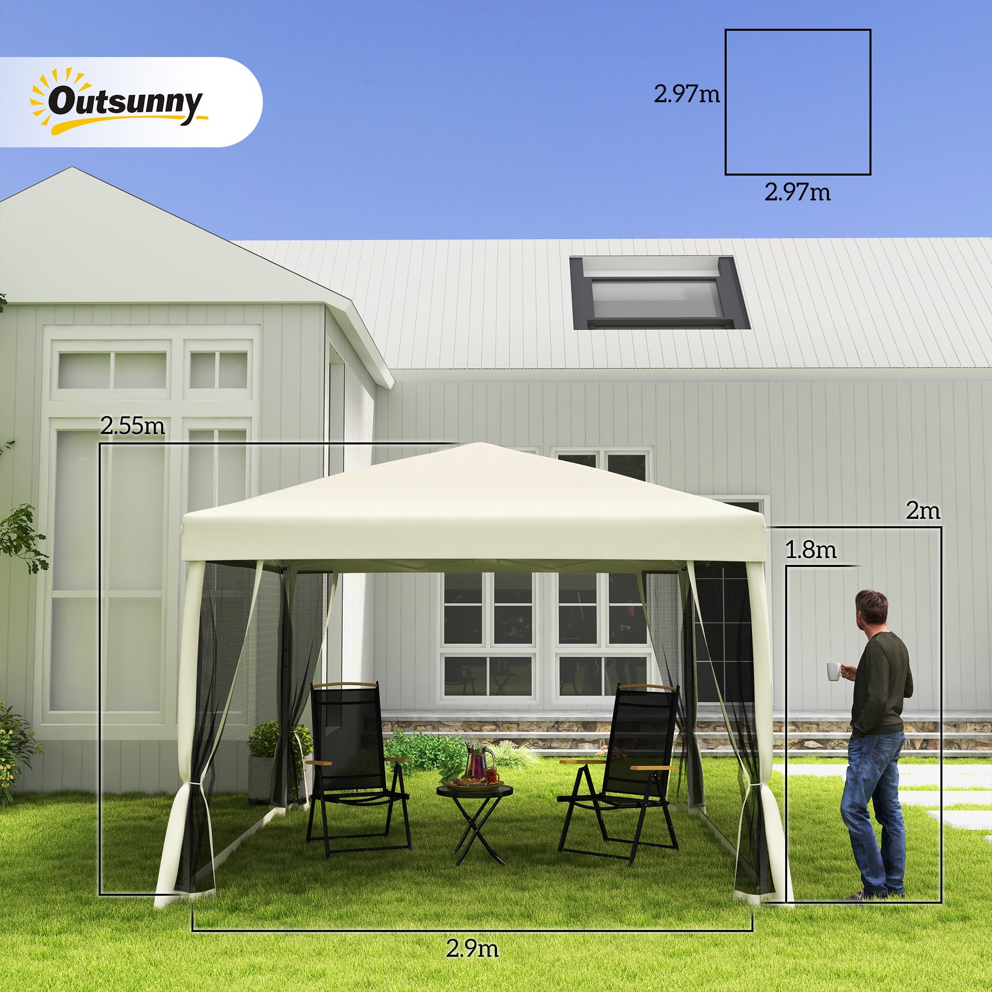 Outsunny 3 x 3(m) Pop Up Gazebo with 4 Mesh Sides and Carry Bag, Height Adjustable Party Canopy Tent, Portable Garden Outdoor 
