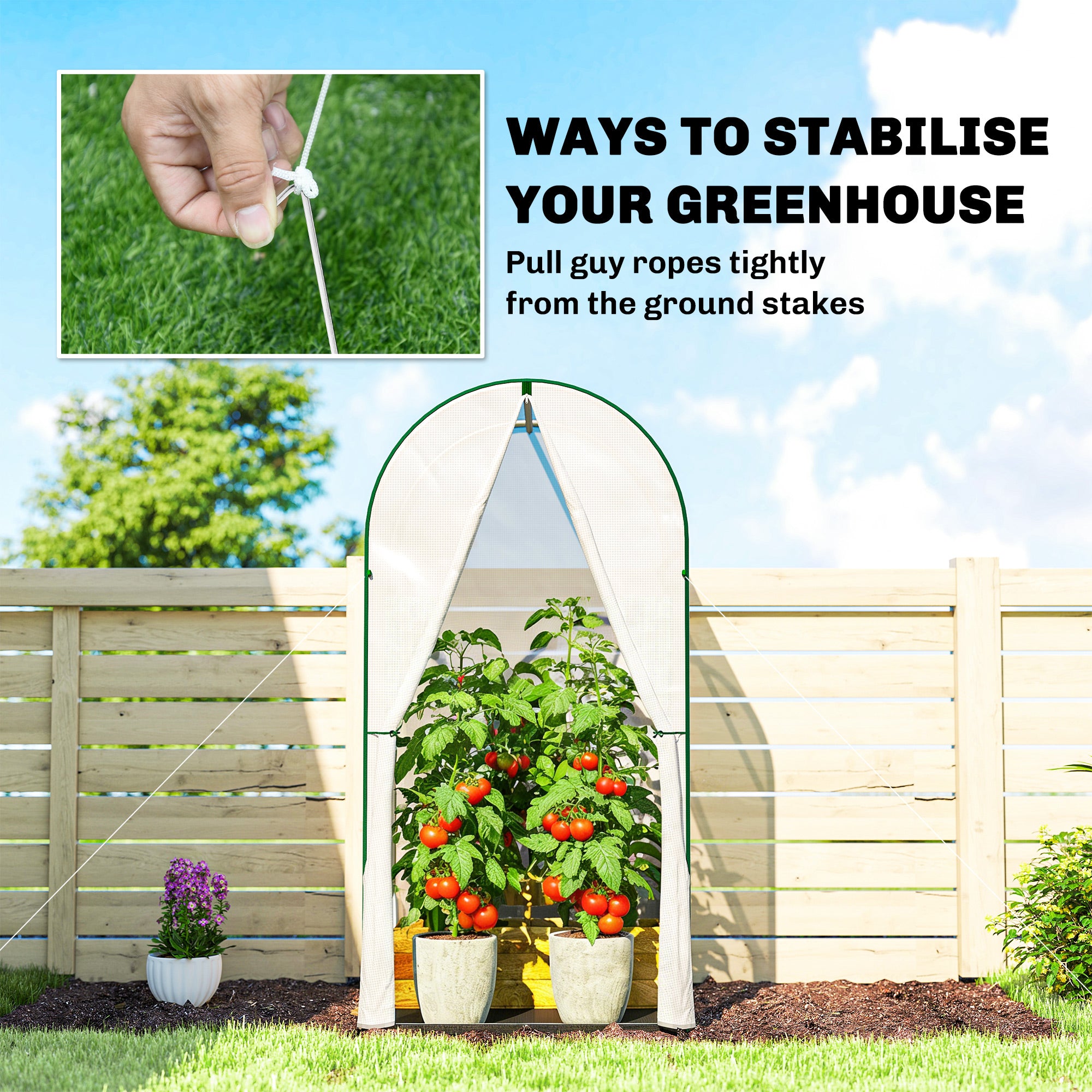 Outsunny Mini Greenhouse, Portable Green House with Roll-Up Door, PE Base, Small Greenhouse, 100 x 100 x 195 cm, White 