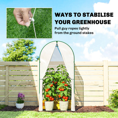 Outsunny Mini Greenhouse, Portable Green House with Roll-Up Door, PE Base, Small Greenhouse, 100 x 100 x 195 cm, White 