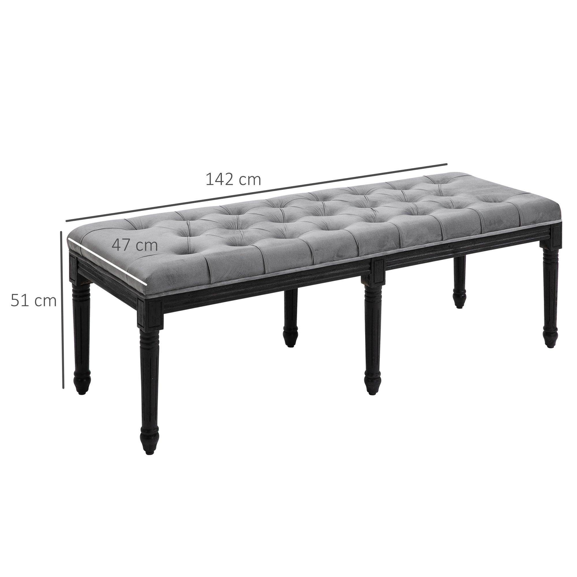 HOMCOM Fabric Bed End Bench Side Chaise Lounge Sofa Velvet Upholstered Tufted Accent Window Seat for Bedroom, Living Room, Hallway, Grey 