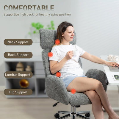 HOMCOM Office Chair with Adjustable Headrest, Spring Pack, Curved Line, Boucle Fabric - Charcoal Grey 