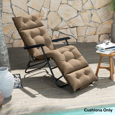 Outsunny Sun Lounger Cushion Only, 190x56x10cm Garden Lounge Chair Cushion, UPF20+ 220gsm Fabric, Thick Sunbed Replacement Cushion with 6 Ties, Khaki 