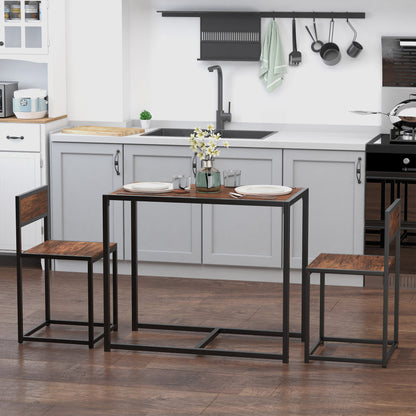 HOMCOM Dining Table and Chairs Set 2, Dining Room Sets, Rectangular Space Saving Table and 2 Chairs for Compact Kitchens, Steel Frame, Natural 