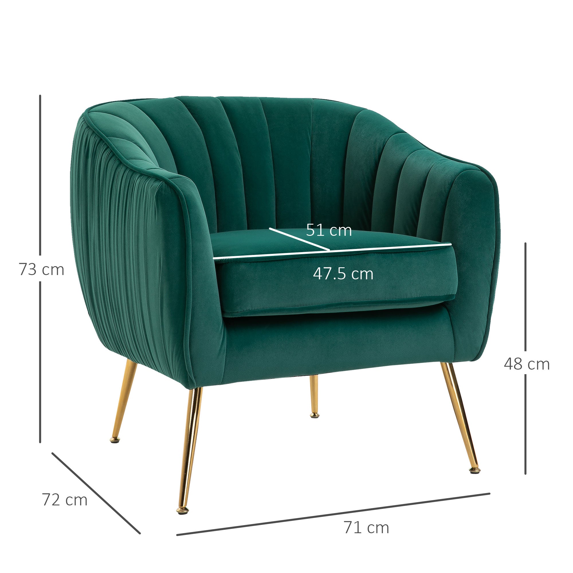 HOMCOM Velvet-Feel Shell Back Accent Chair - Green