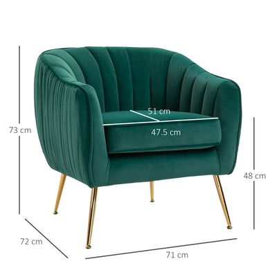 HOMCOM Velvet-Feel Shell Back Accent Chair - Green 