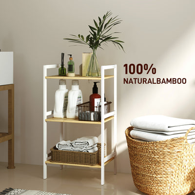 HOMCOM Three-Tier Bamboo Adjustable Shelf Storage Unit 