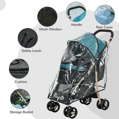 PawHut Pet Stroller for Small and Miniature Dogs, with Rain Cover - Dark Green 