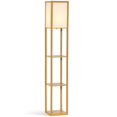 HOMCOM 3-Tier Floor Lamp, Floor Light with Storage Shelf, Reading Standing Lamp with Acrylic Shade for Living Room, Bedroom, Kitchen, Dining Room, Office, Dorm, 160cm, Natural 